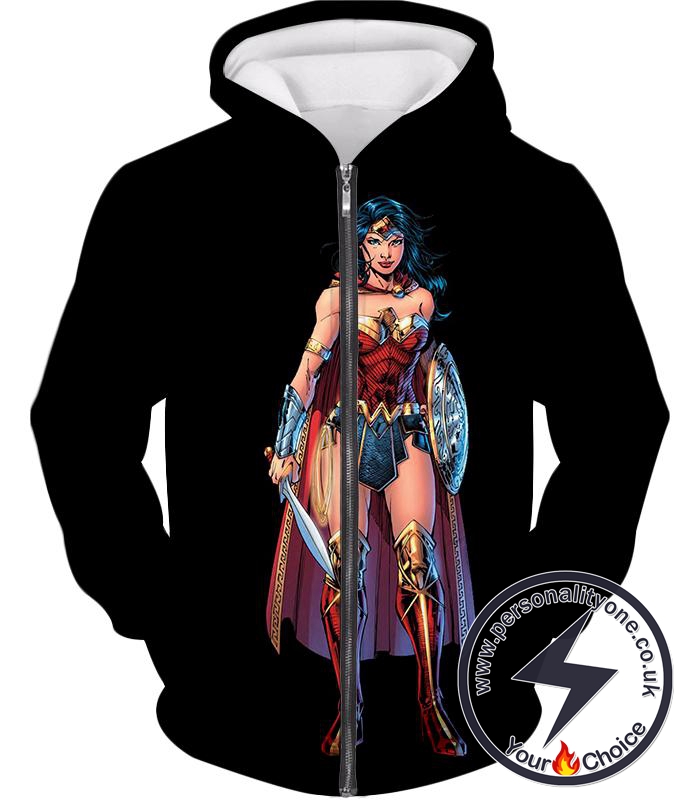 Best Amazonian Warrior Wonderwoman Cool Black Zip Up Hoodie